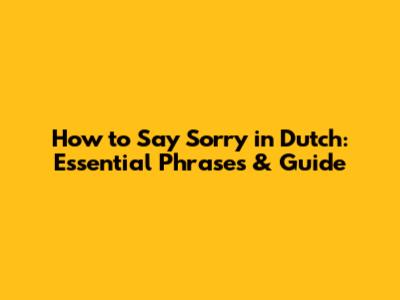 How to Say Sorry in Dutch: Essential Phrases & Guide