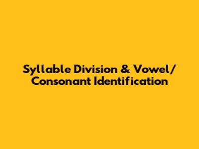 Syllable Division & Vowel/Consonant Identification